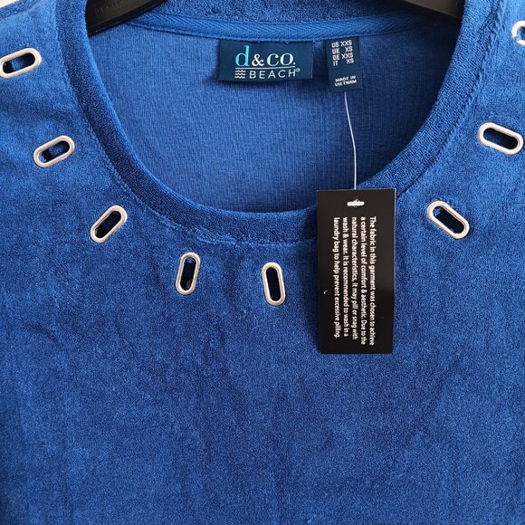 Denim & Co. Beach Knit Terry Short-Sleeve Top , Blue Sz XXS a650453 - Picture 4 of 6